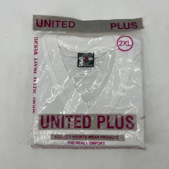 Vintage United Plus Under Shirt Mens 2XL White Ring Spun Cotton Short Sleeve - Picture 2 of 11